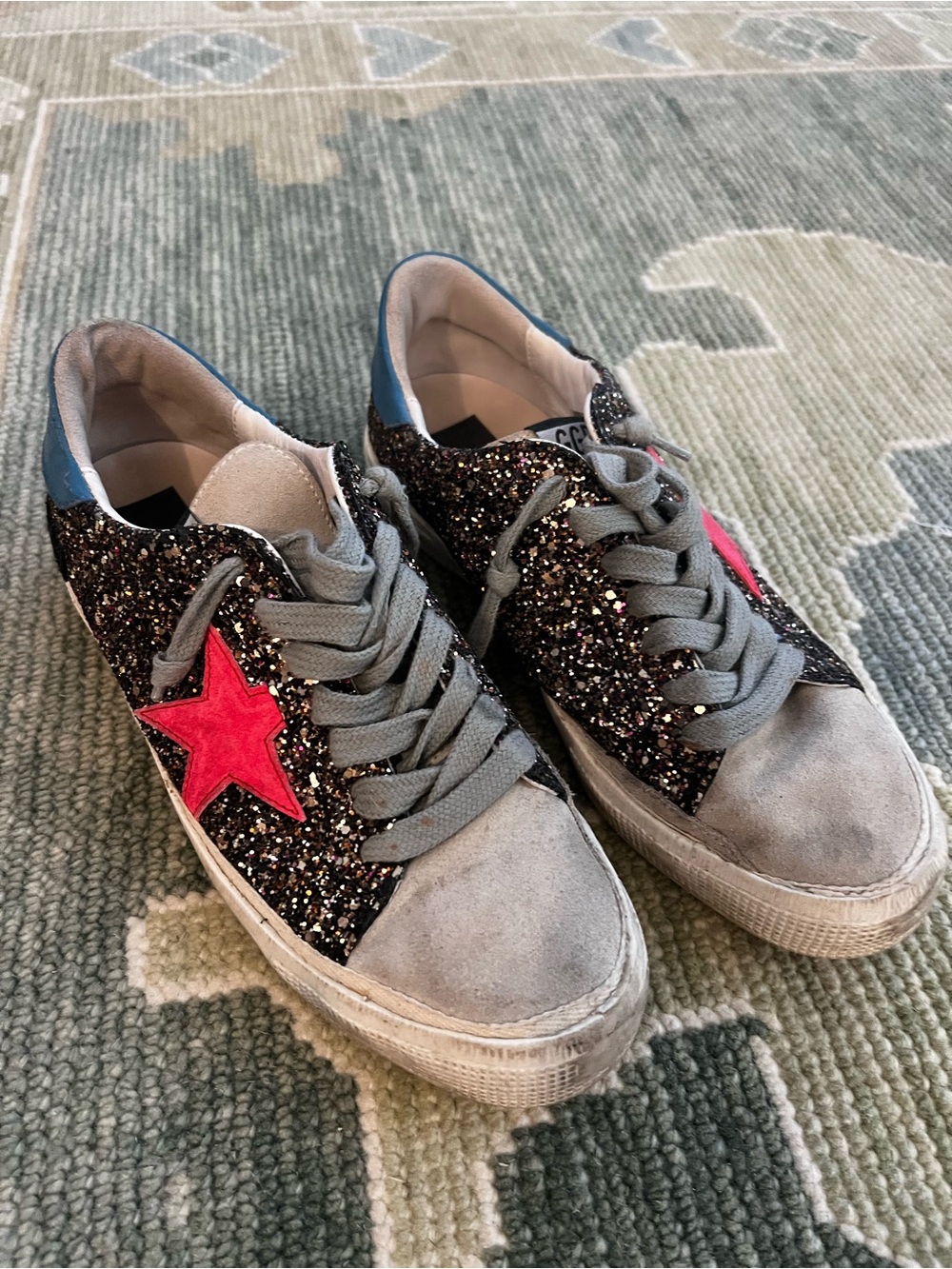 Golden Goose May Glitter Sneakers Pink Star Blue Heel Size 39